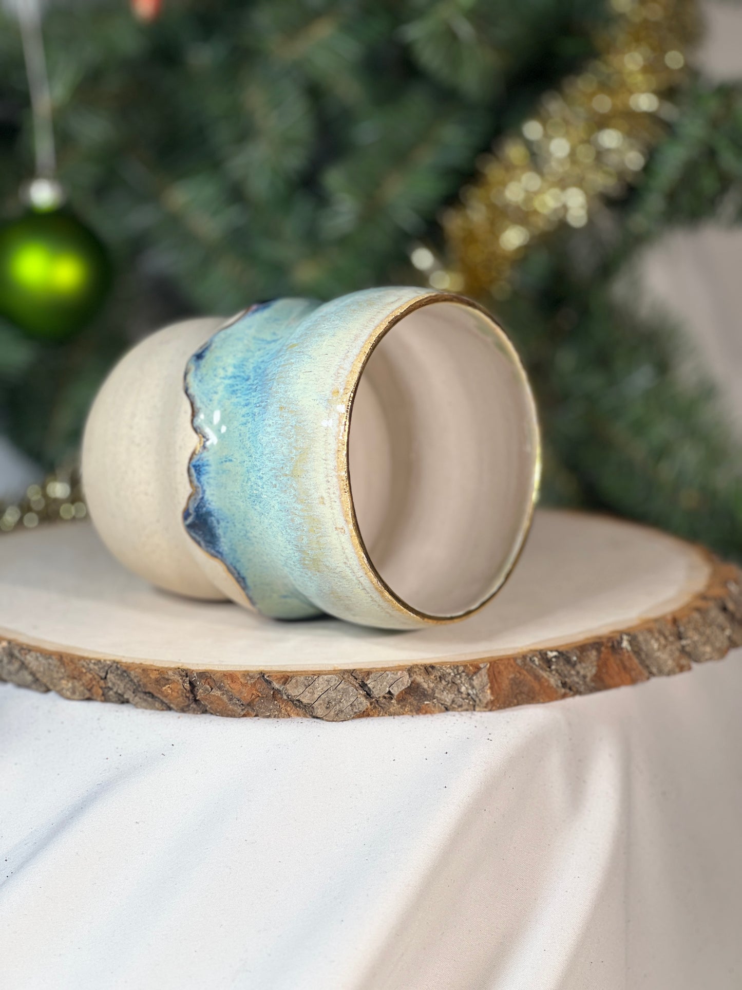 Blue melt small vase w gold accent