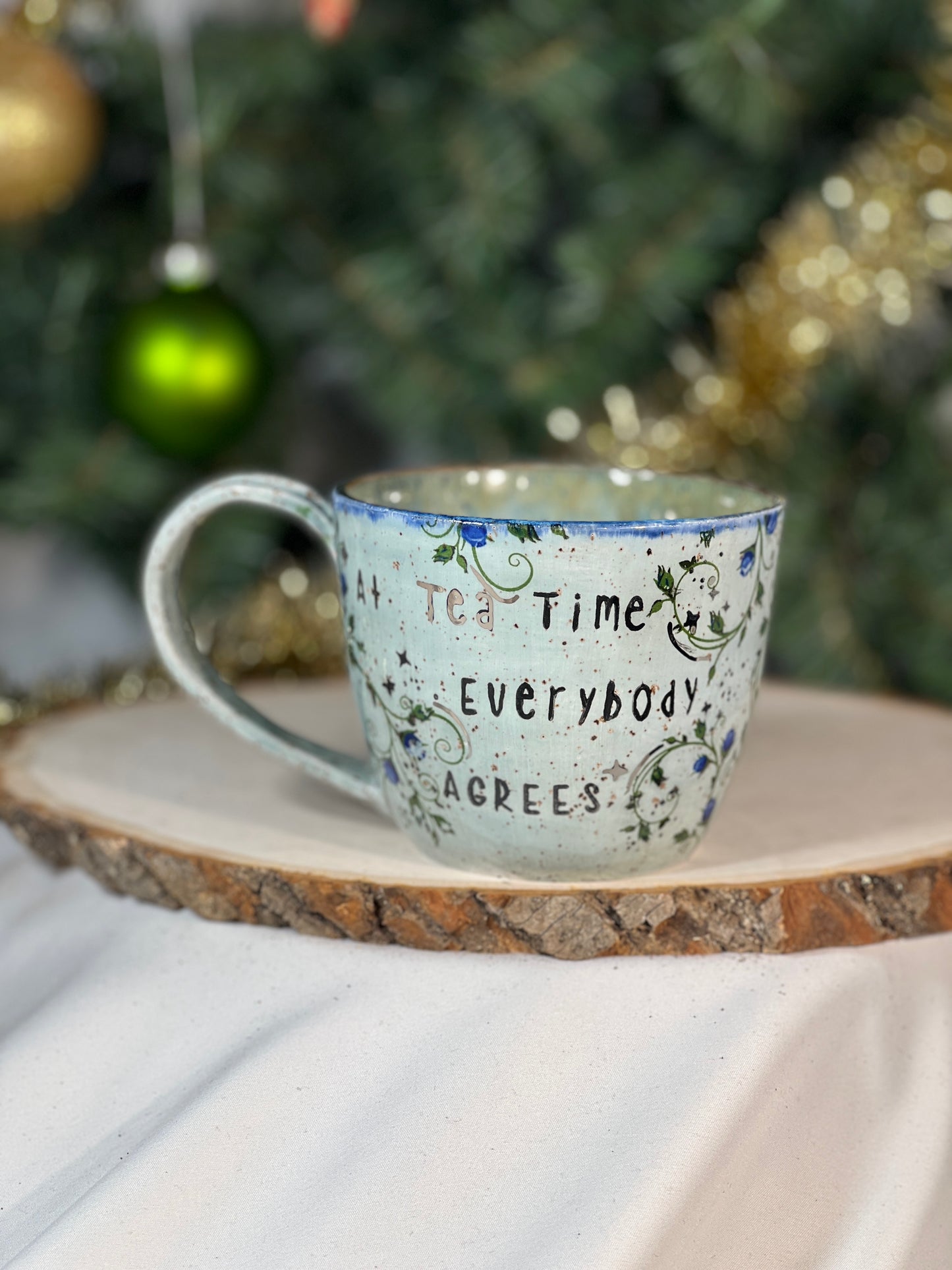 At tea time everybody agrees swiftea 12 oz mug w silver accents