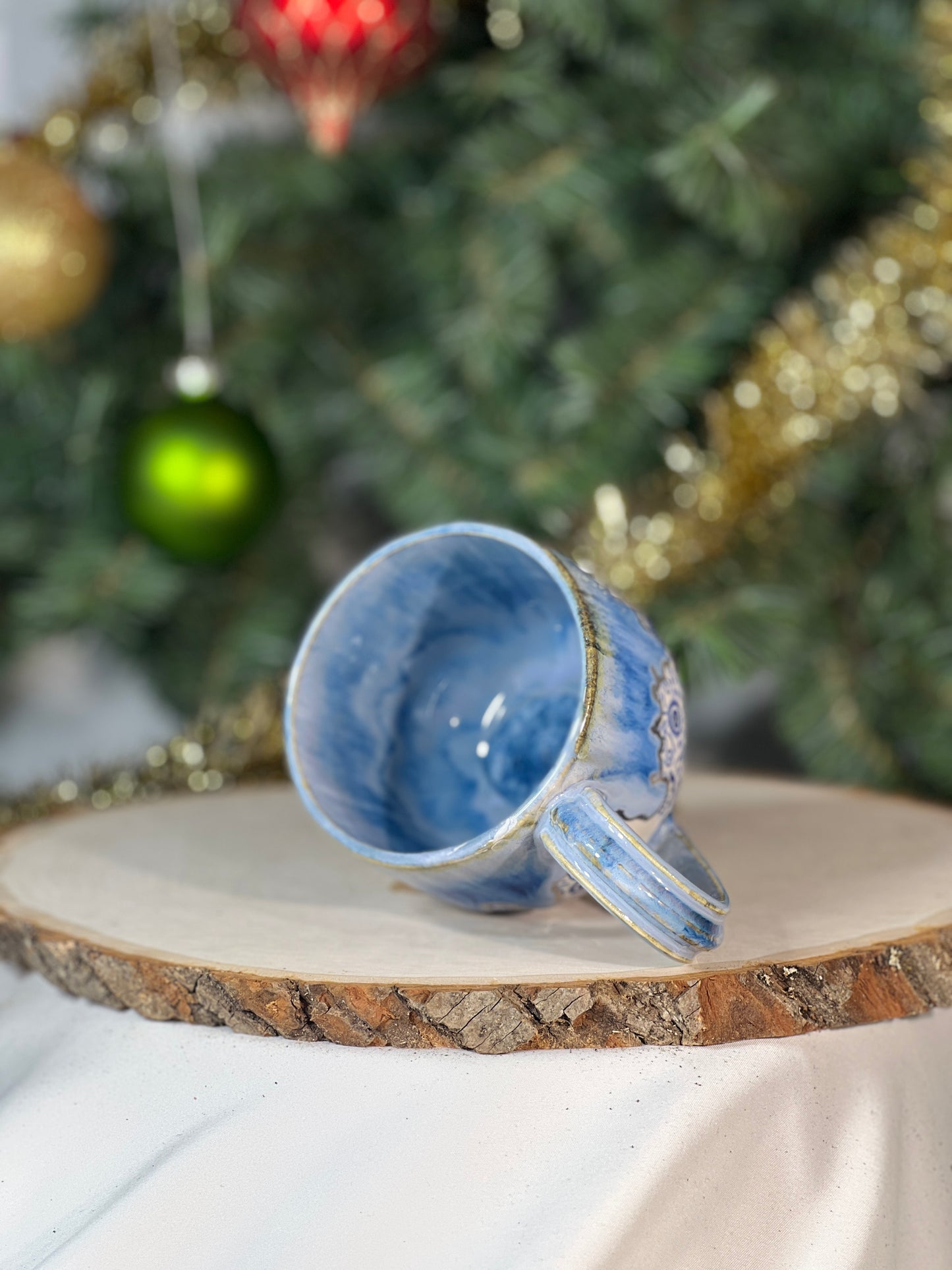 Blue color melt 8 oz mug with silver accents