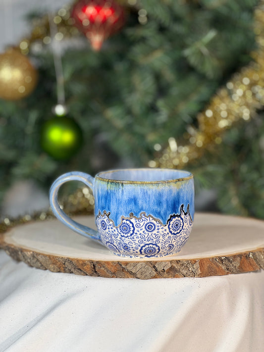 Blue color melt 8 oz mug with silver accents