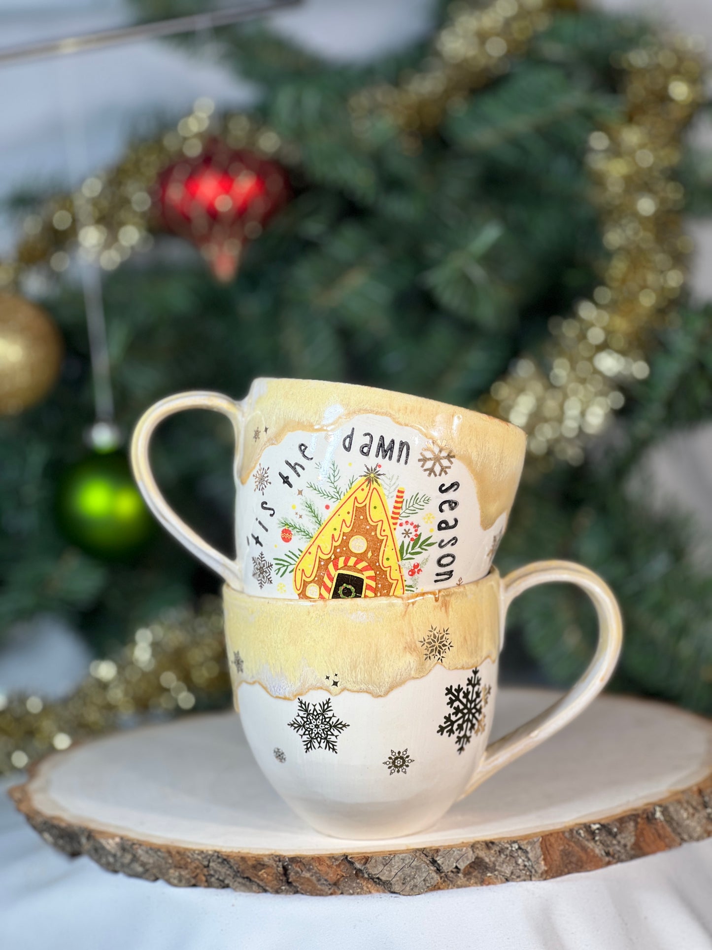 ‘tis the damn season gingerbread mug 12oz w gold luster