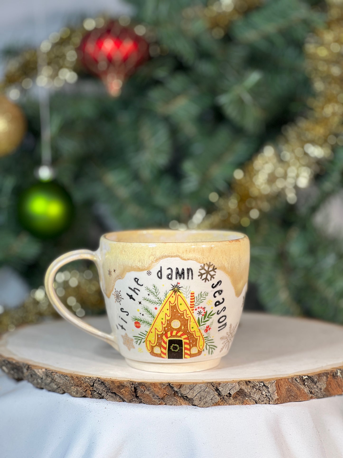 ‘tis the damn season gingerbread mug 12oz w gold luster