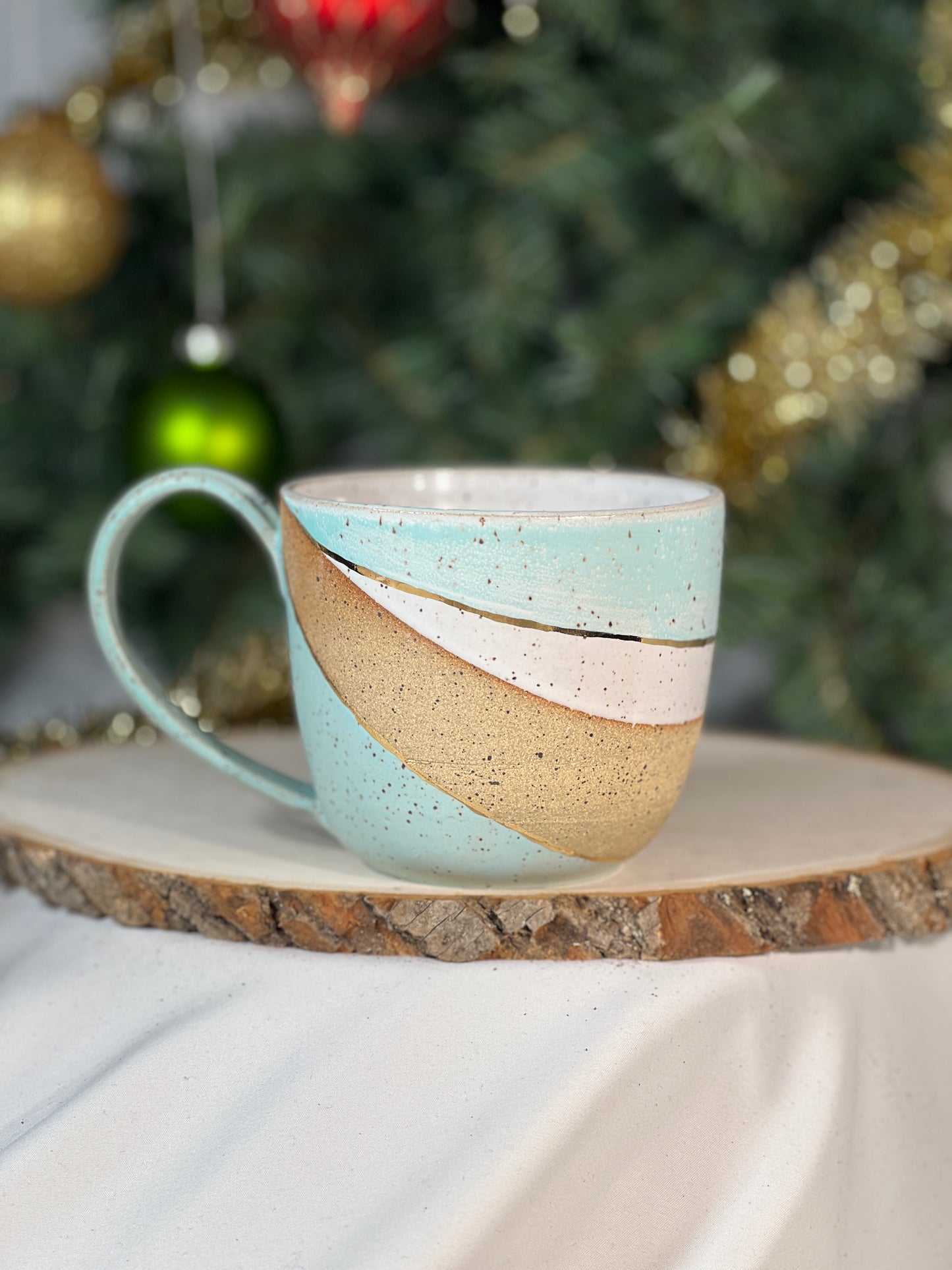 Sky blue  16 oz speckle mug w gold luster