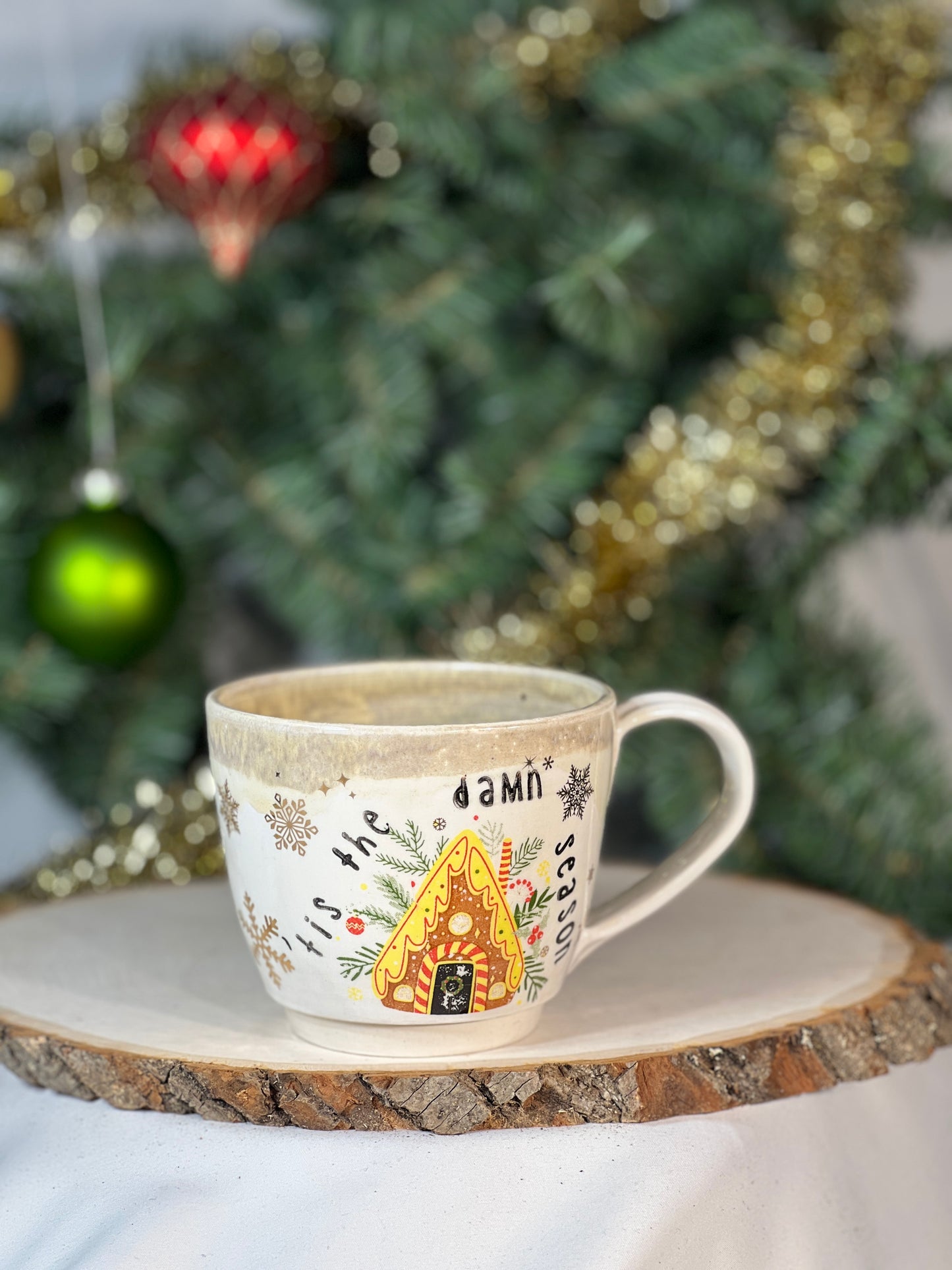 Tis the damn season gingerbread w gold luster 12 oz mug