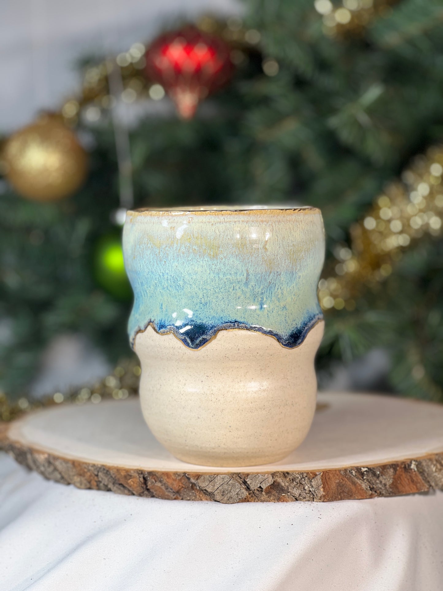 Blue melt  small vase w gold accent